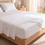 100% Cotton Striped White Sateen Sheet Set with Pillowcases 300 TC Hotel Quality