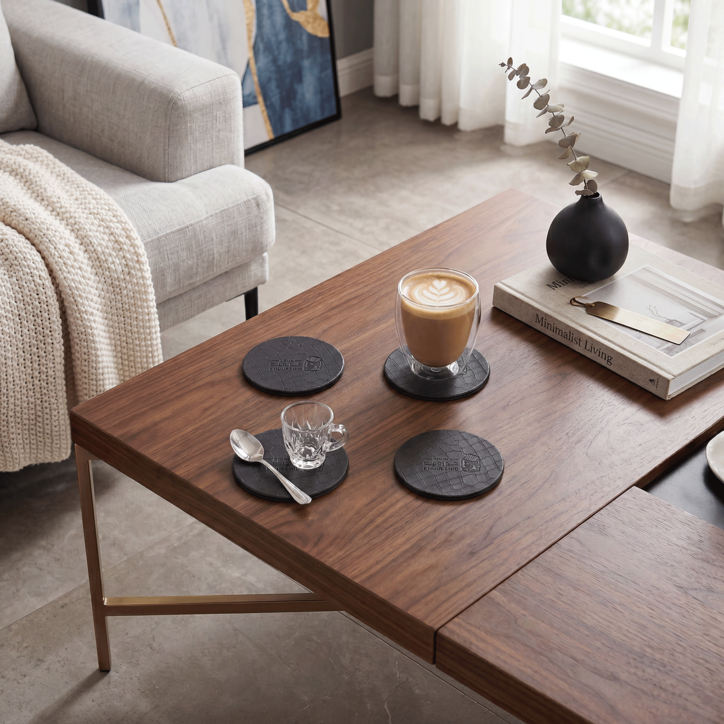 Alligator-like texture Leather Coasters 4 Pieces