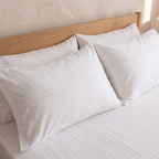 100% Cotton Striped White Sateen Sheet Set with Pillowcases 300 TC Hotel Quality