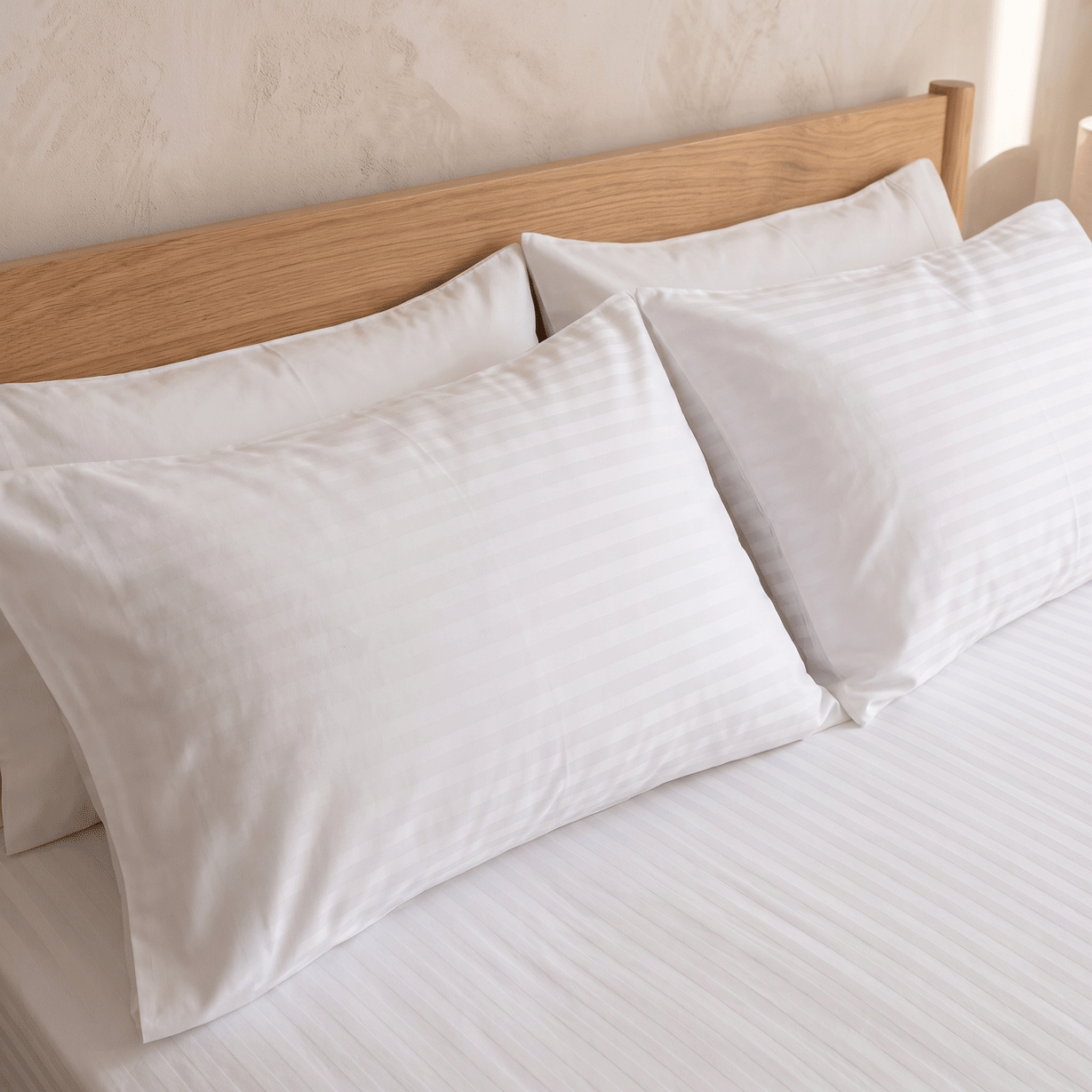 100% Cotton Striped White Sateen Sheet Set with Pillowcases 300 TC Hotel Quality