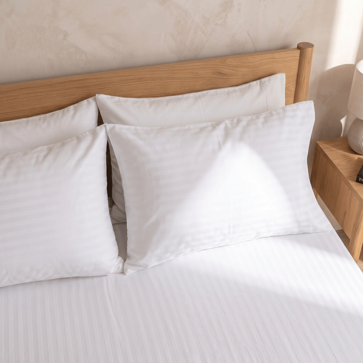 100% Cotton Striped White Sateen Sheet Set with Pillowcases 300 TC Hotel Quality