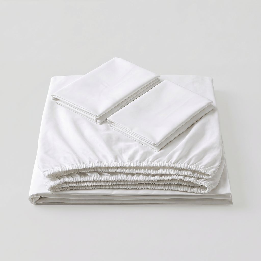 100% Cotton Plain White Sateen Sheet Set with Pillowcases 400 TC Hotel Quality