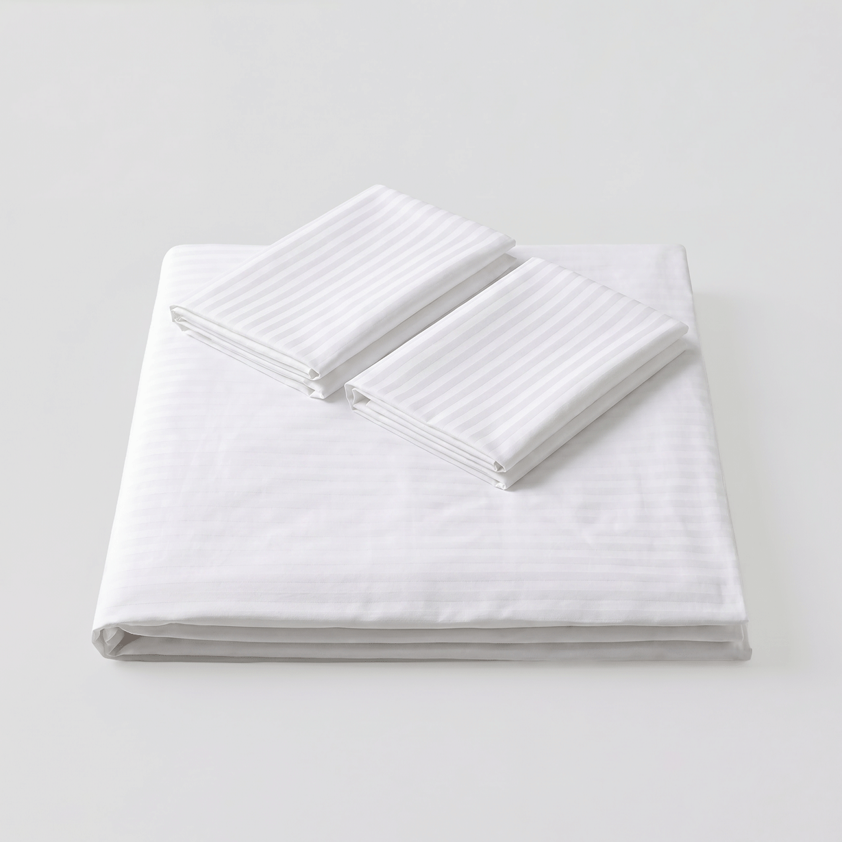 100% Cotton Striped White Sateen Sheet Set with Pillowcases 300 TC Hotel Quality