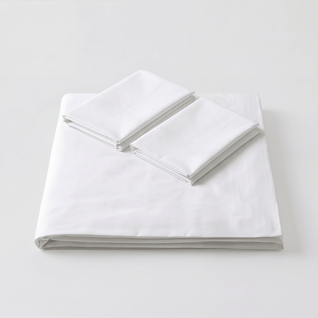 100% Cotton Plain White Sateen Sheet Set with Pillowcases 400 TC Hotel Quality
