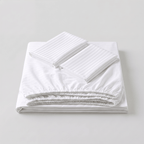 100% Cotton Striped White Sateen Sheet Set with Pillowcases 300 TC Hotel Quality