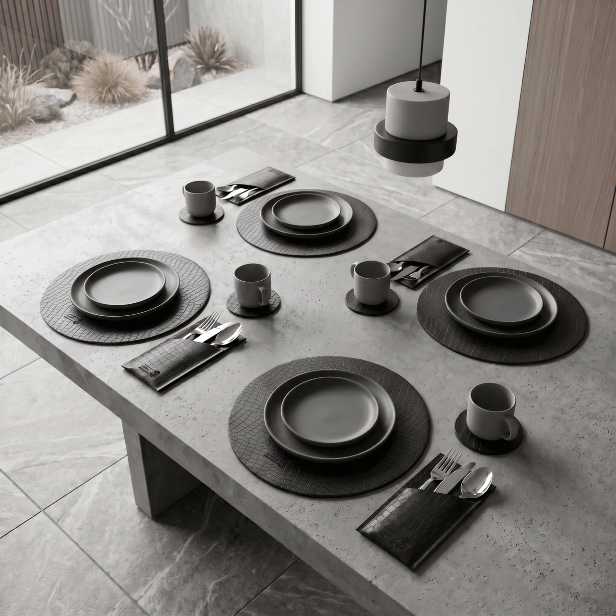 Alligator-like texture Leather Placemats Set