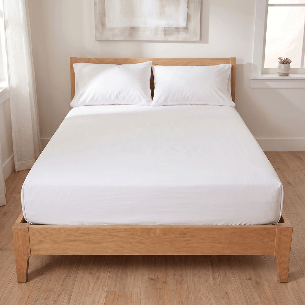 100% Cotton Plain White Sateen Sheet Set with Pillowcases 400 TC Hotel Quality