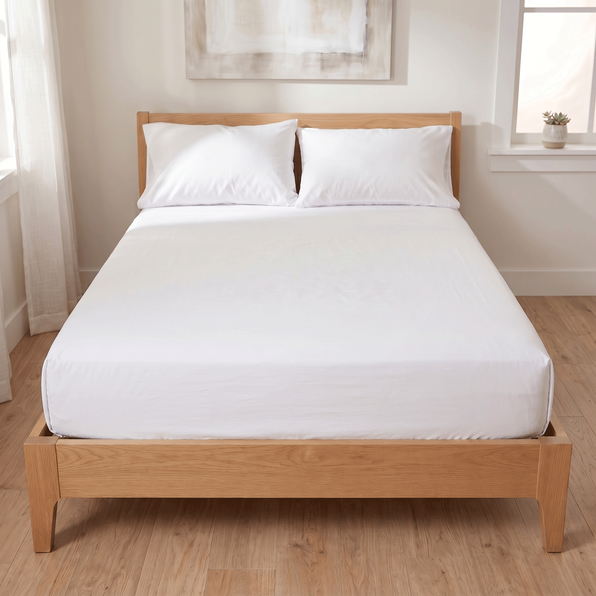 100% Cotton Plain White Sateen Sheet Set with Pillowcases 400 TC Hotel Quality
