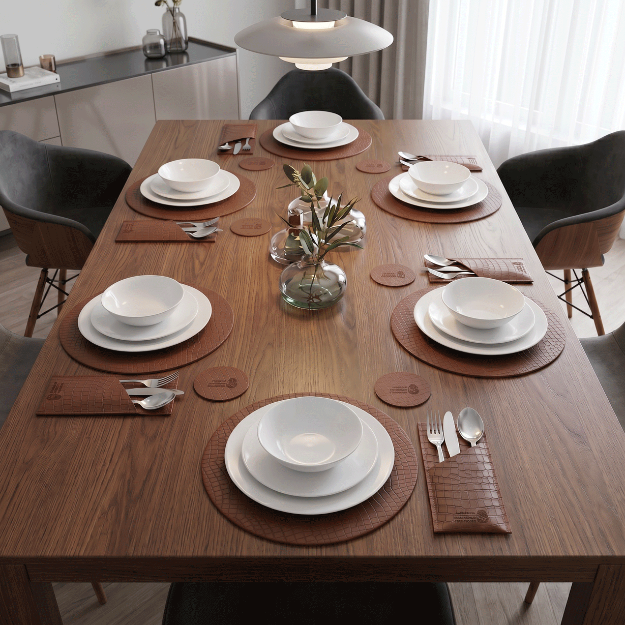 Alligator-like texture Leather Placemats Set