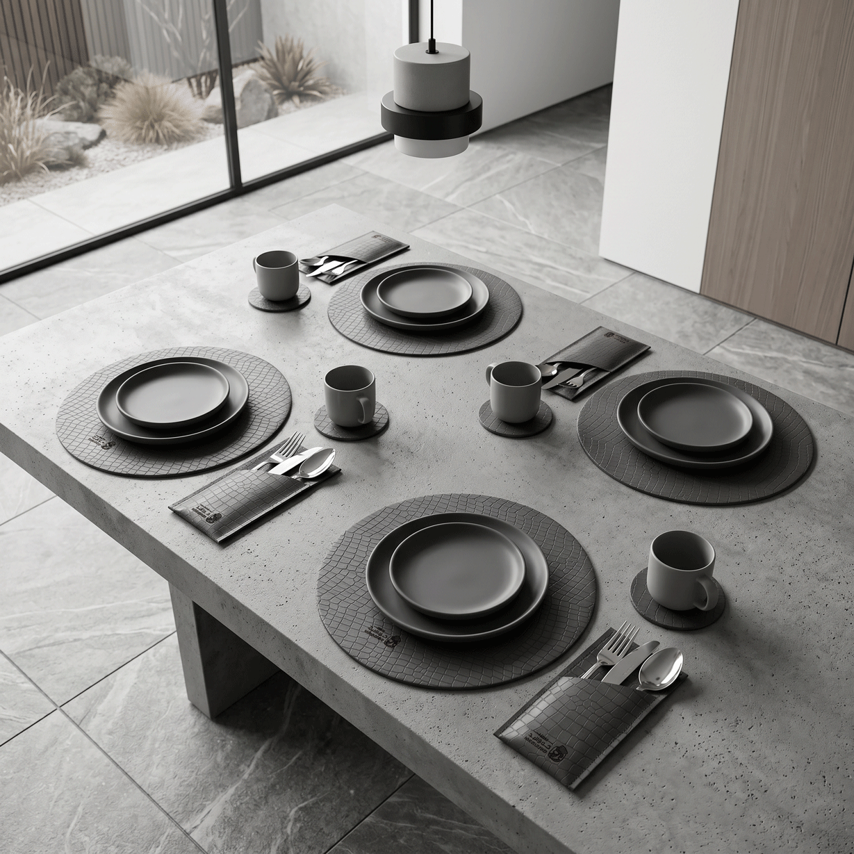 Alligator-like texture Leather Placemats Set