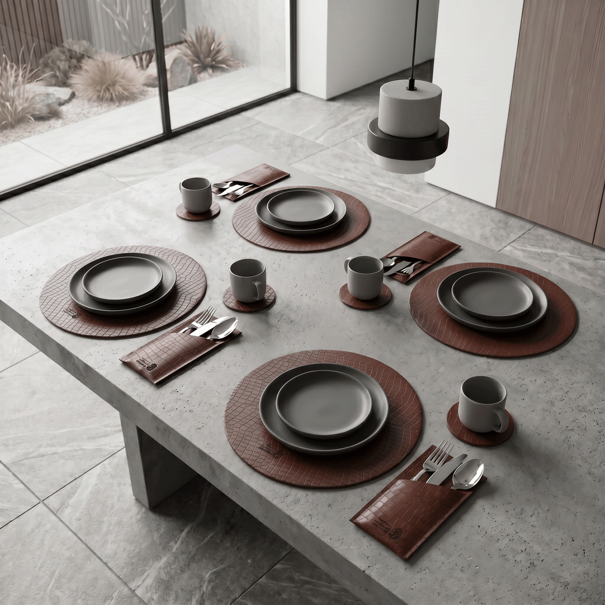 Alligator-like texture Leather Placemats Set