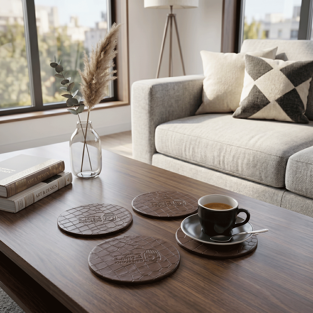 Alligator-like texture Leather Coasters 4 Pieces