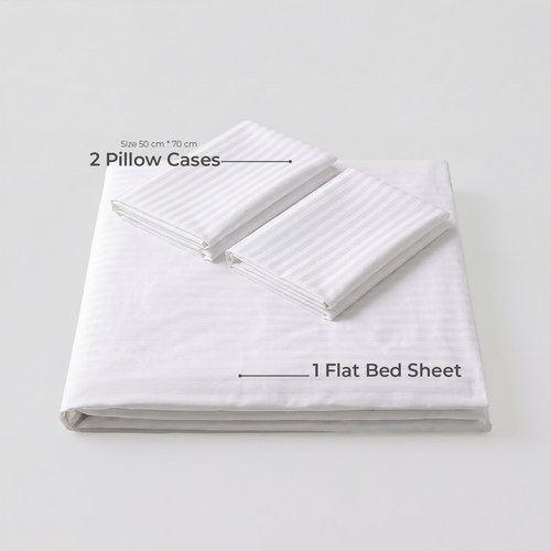 100% Cotton Striped White Sateen Sheet Set with Pillowcases 300 TC Hotel Quality