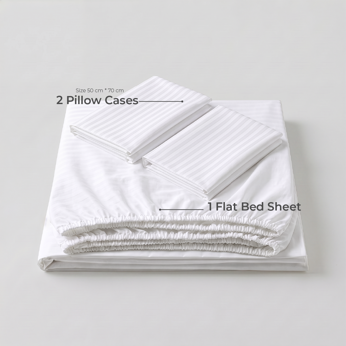 100% Cotton Striped White Sateen Sheet Set with Pillowcases 300 TC Hotel Quality