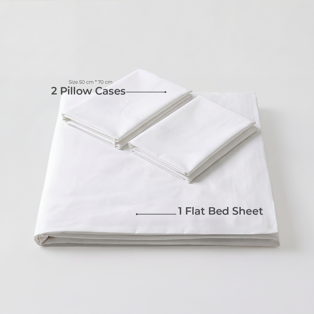 100% Cotton Plain White Sateen Sheet Set with Pillowcases 400 TC Hotel Quality