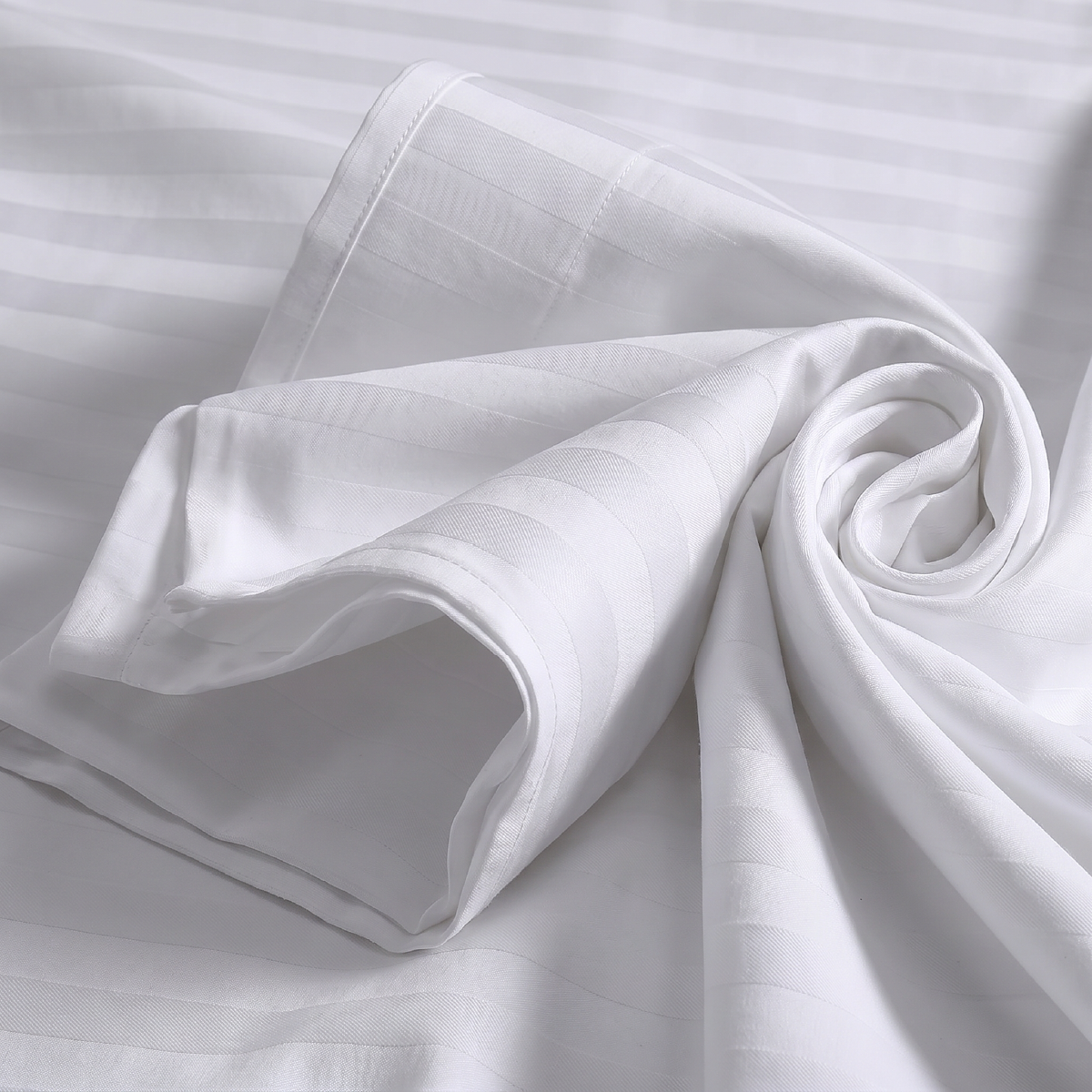 100% Cotton Striped White Sateen Sheet Set with Pillowcases 300 TC Hotel Quality