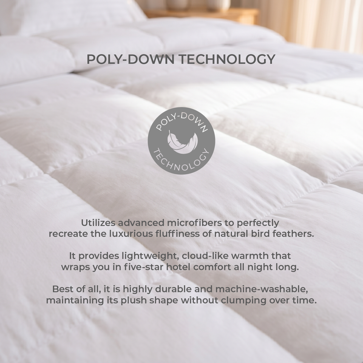 All-Season Duvet with Premium Polyester Cover & Feather-Like Poly Down Filling Hotel Quality