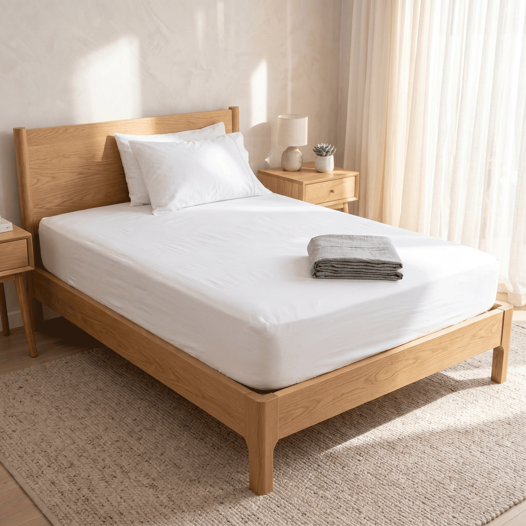 100% Cotton Plain White Sateen Sheet Set with Pillowcases 400 TC Hotel Quality