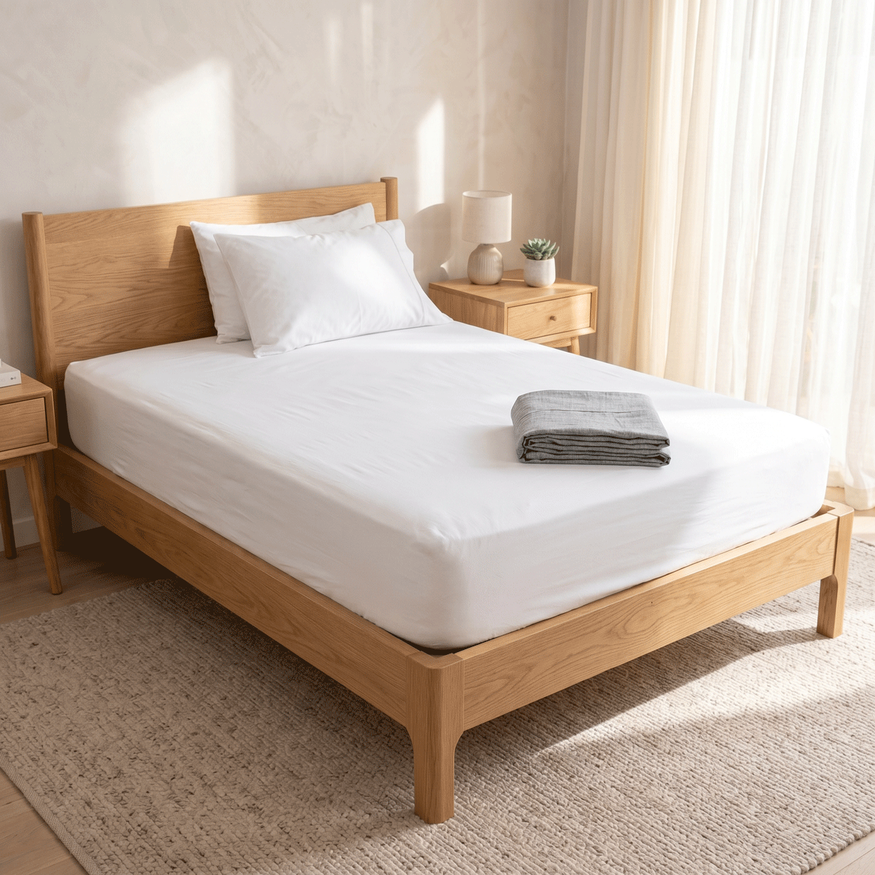 100% Cotton Plain White Sateen Sheet Set with Pillowcases 400 TC Hotel Quality