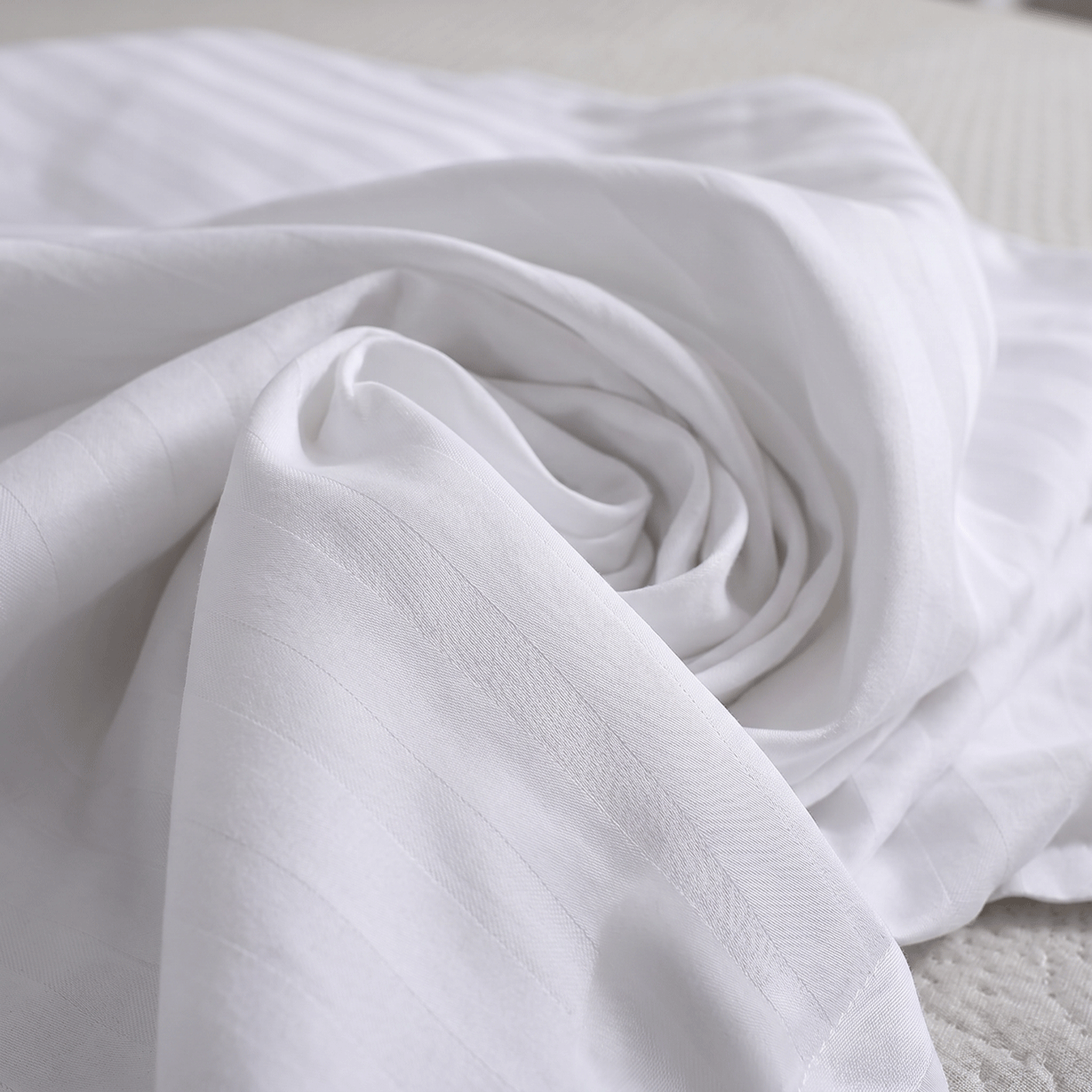 100% Cotton Striped White Sateen Sheet Set with Pillowcases 300 TC Hotel Quality