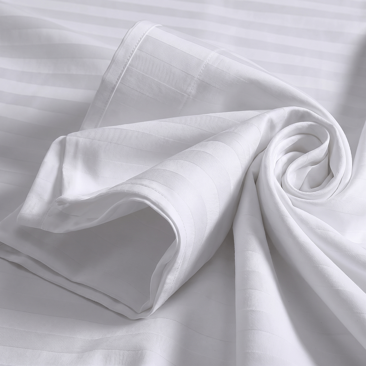 100% Cotton Striped White Sateen Sheet Set with Pillowcases 300 TC Hotel Quality