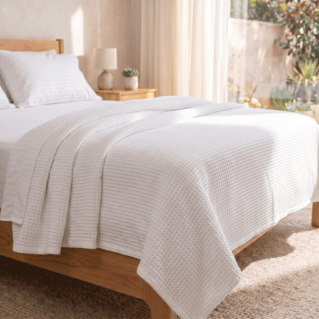 100% Cotton Waffle Weave Coverlet Honeycomb Texture - Year-Round Essential