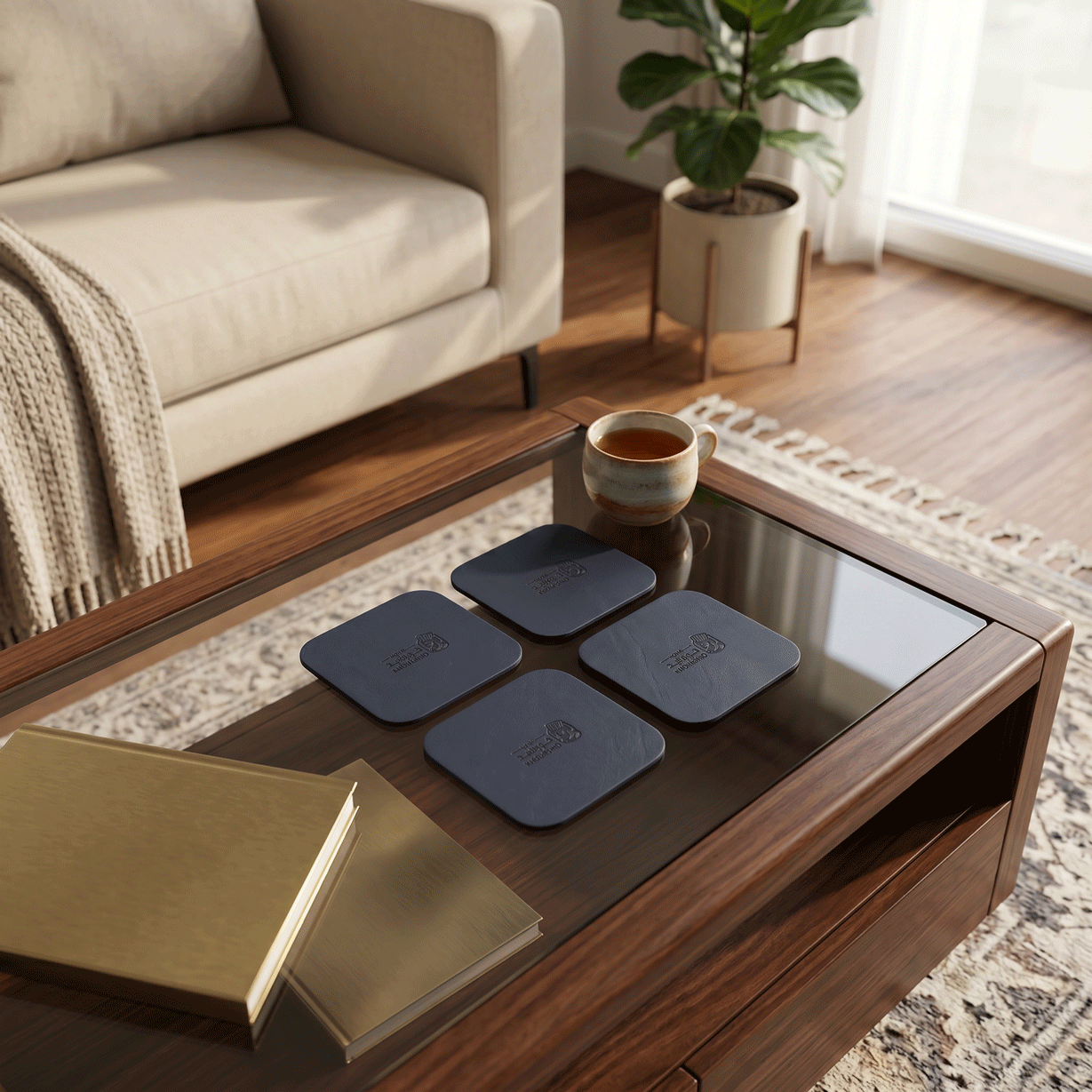 Plain Leather Coasters 4 Pieces