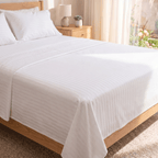 100% Cotton Striped White Sateen Sheet Set with Pillowcases 300 TC Hotel Quality