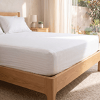 100% Cotton Striped White Sateen Sheet Set with Pillowcases 300 TC Hotel Quality
