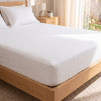 100% Cotton Striped White Sateen Sheet Set with Pillowcases 300 TC Hotel Quality